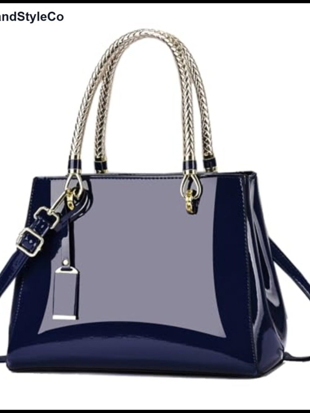 Patent Vegan Leather Satchel Top Handle Braided Strap Shoulder Bag